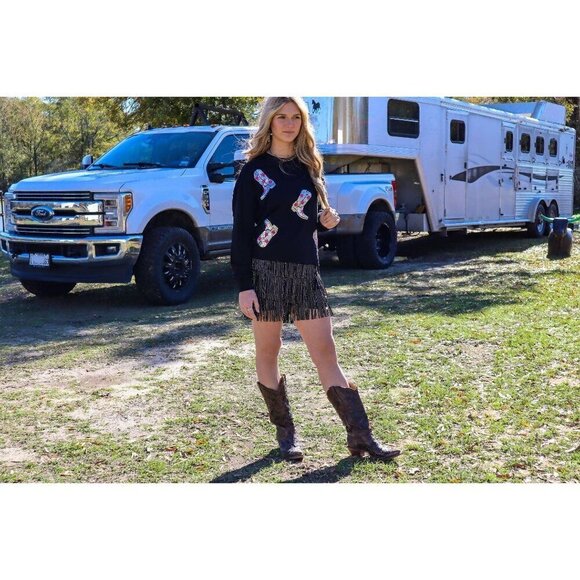 Made for Sparklin' Long Sleeve Sequin Boots Tee - Picture 3 of 8